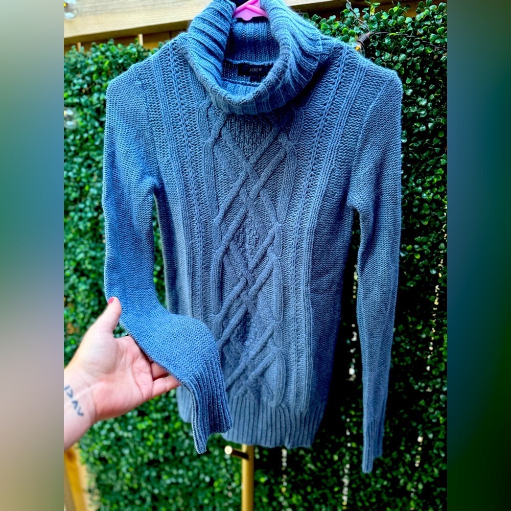 J. Crew Cable Knit Light Blue Mock-neck Sweater XXS wool rabbit hair blend